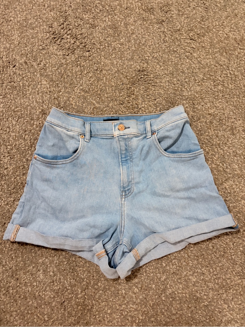Express Light Blue High-Rise Rolled Hem Denim Shorts